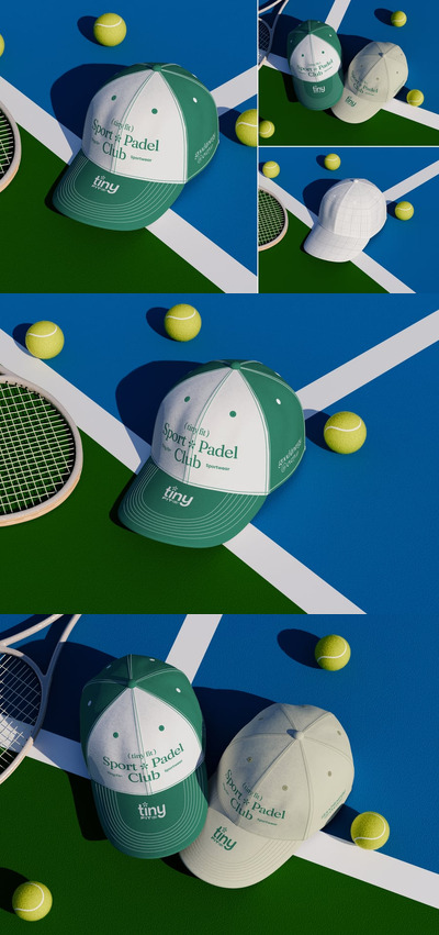板式网球场上的棒球帽模型