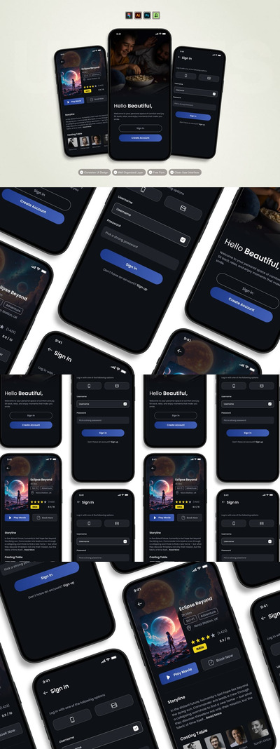 电影播放 – 移动应用 UI 套件