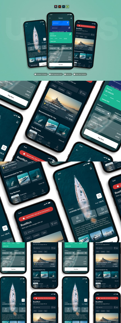 游艇租赁 – 移动应用 UI 套件