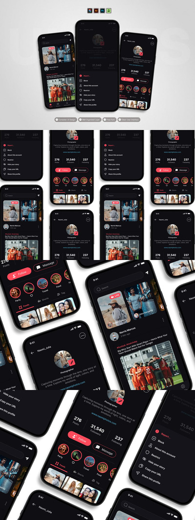 社交媒体 – 移动应用 UI 套件
