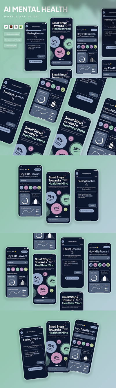 AI心理健康移动应用UI套件