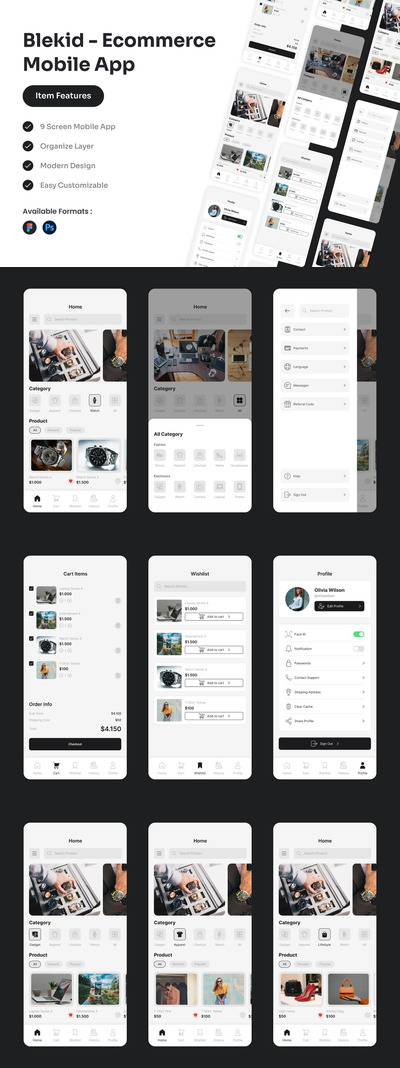 Blekid – 电子商务移动应用 UI 套件