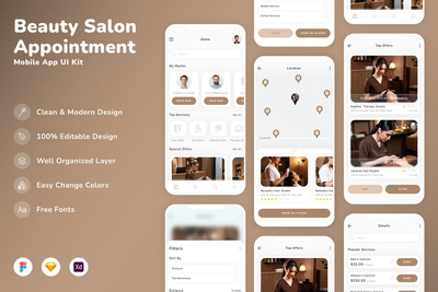 美容院预约移动应用 UI 套件