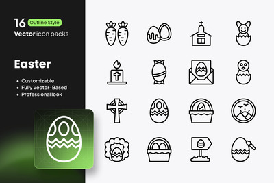 复活节图标 – 16 个矢量轮廓