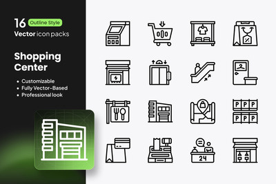 购物中心图标 – 16 个矢量轮廓
