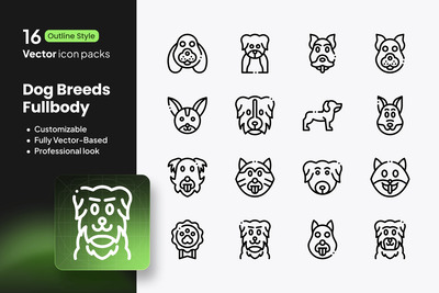 犬种全身图标 – 16 个轮廓