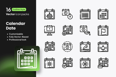 日历日期图标 – 16 个轮廓