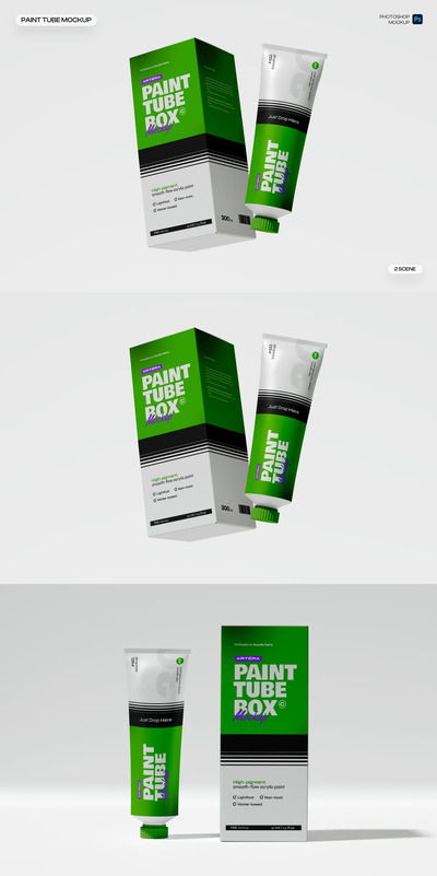 带包装盒的颜料管模型