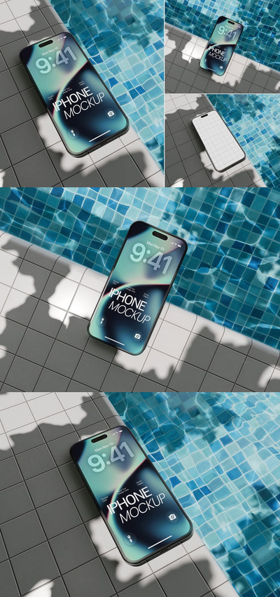 泳池边的 iPhone 模型