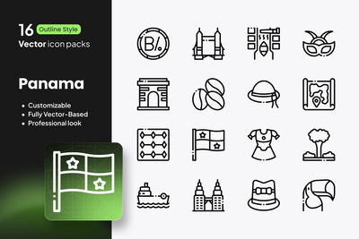 巴拿马图标 – 16 个矢量轮廓