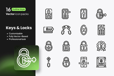 钥匙和锁图标 – 16 个矢量轮廓