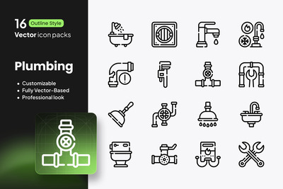 水暖图标 – 16 个矢量轮廓