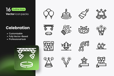 庆典图标 – 16 个矢量轮廓