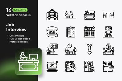 求职面试图标 – 16 个矢量轮廓