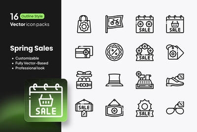 春季促销图标 – 16 个矢量轮廓