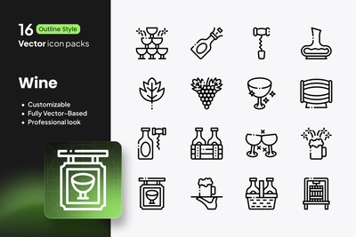 葡萄酒图标 – 16 个矢量图集