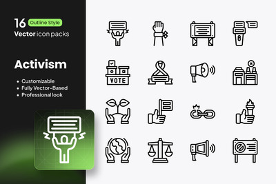 行动主义图标 – 16 个矢量轮廓