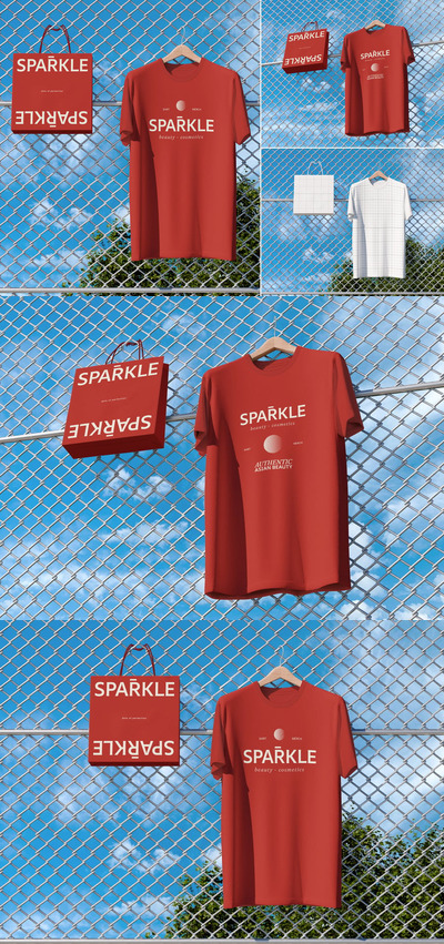 悬挂式T恤和纸袋模型