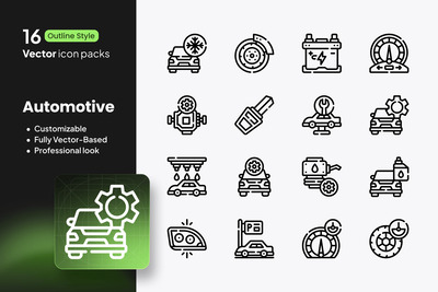 汽车图标 – 16 个矢量轮廓