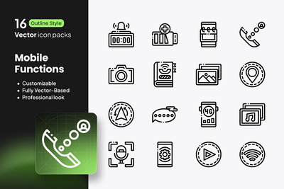 移动功能图标 – 16 个矢量轮廓