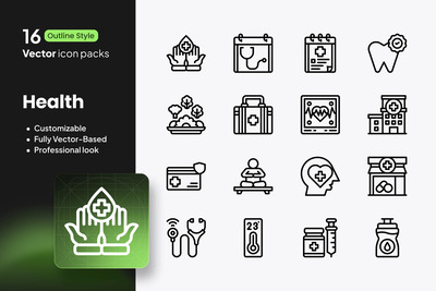 健康图标 – 16 个矢量轮廓
