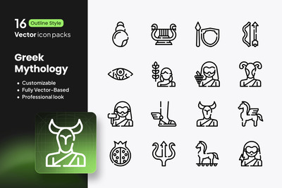 希腊神话图标 – 16 个轮廓