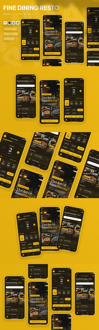 高级餐厅移动应用 UI 套件
