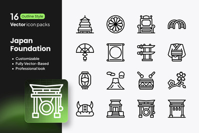日本建国纪念日图标 – 16 个轮廓