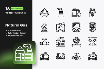 天然气图标 – 16 个矢量轮廓