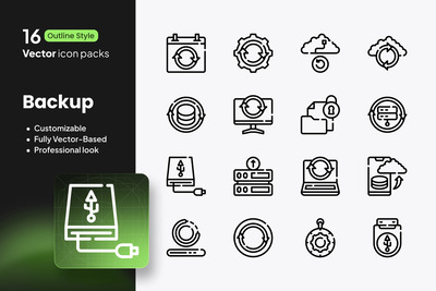 备份图标 – 16 个矢量轮廓