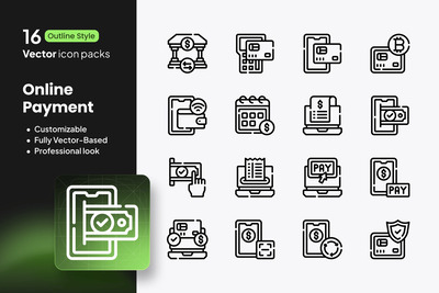 在线支付图标 – 16 个矢量轮廓