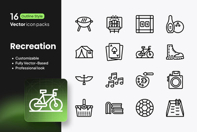 休闲娱乐图标 – 16 个矢量轮廓