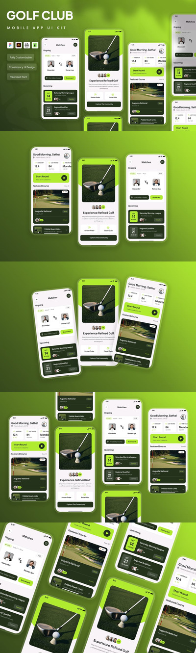 高尔夫俱乐部移动应用 UI 套件