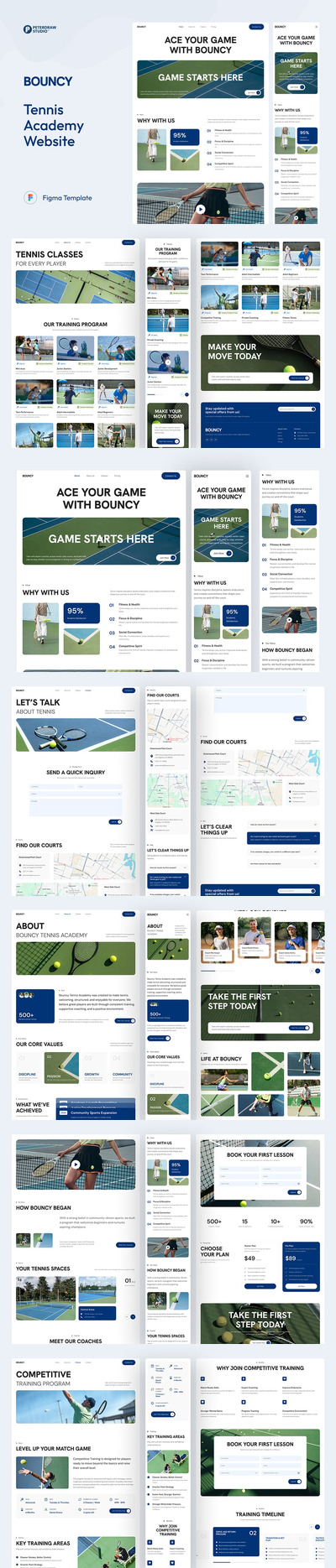 Bouncy – 网球学院网站 UI Figma 模板