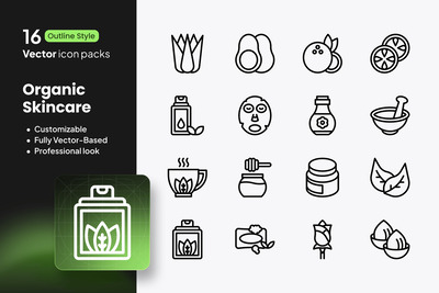 有机护肤图标 – 16 个矢量轮廓