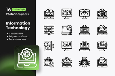 信息技术图标 – 16 个轮廓