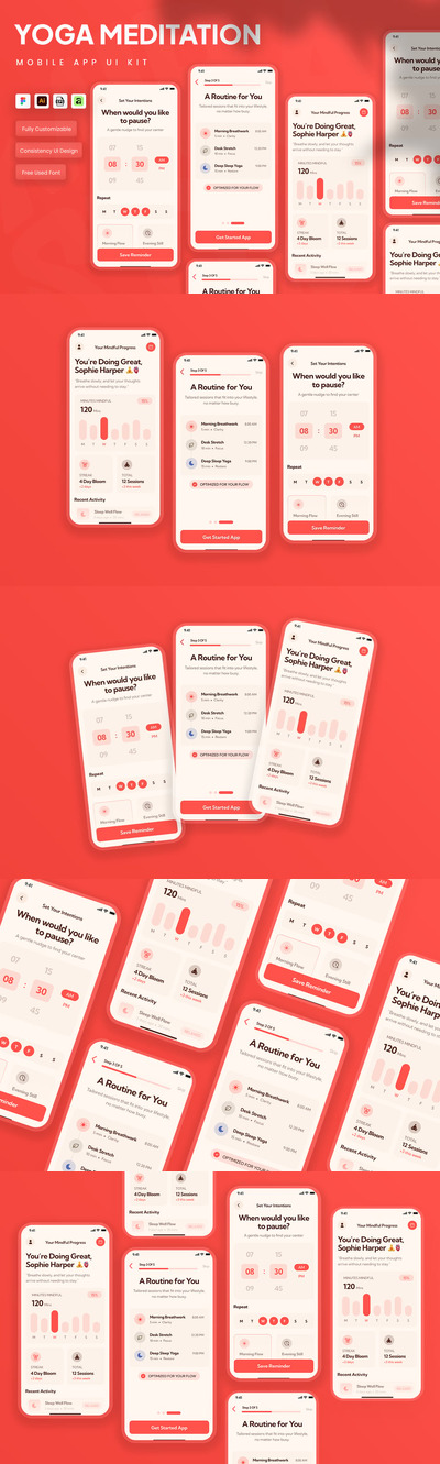 瑜伽冥想移动应用 UI 套件