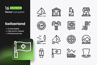 瑞士图标 – 16 个矢量轮廓