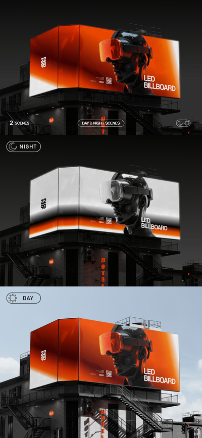 广告牌屏幕模型，包含日夜场景