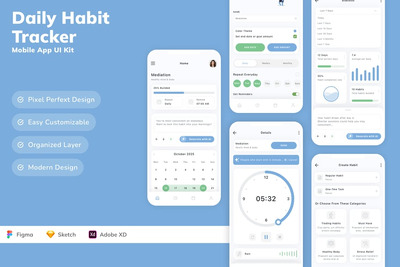 日常习惯追踪器移动应用 UI 套件