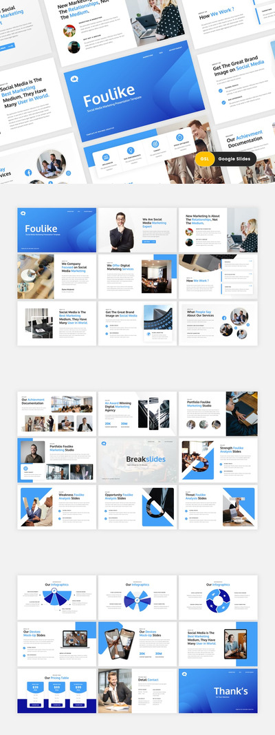 Foulike – 社交媒体 Google 幻灯片模板