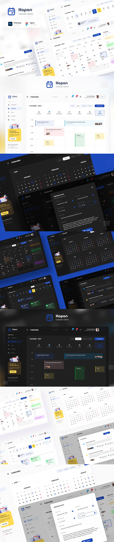 何时 – 日历管理仪表板 UI 模板