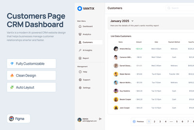 客户页面 CRM 控制面板 – Vantix