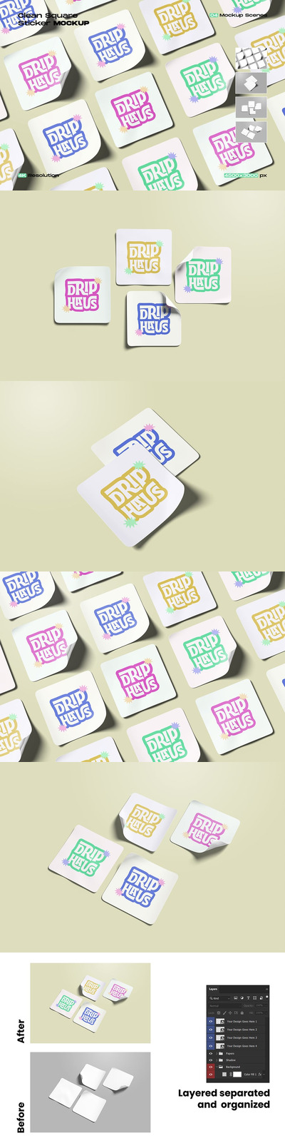 干净的方形贴纸样机