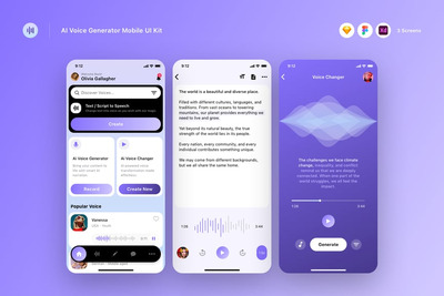 AI语音生成器移动UI套件