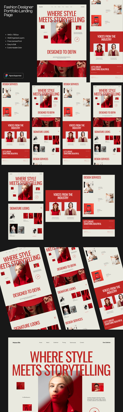 时尚设计师作品集 Figma 展示页