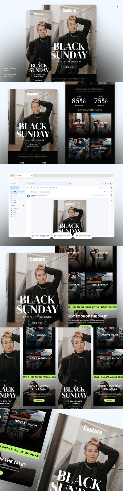 高级时装 – 时尚电子邮件简讯 UI 套件