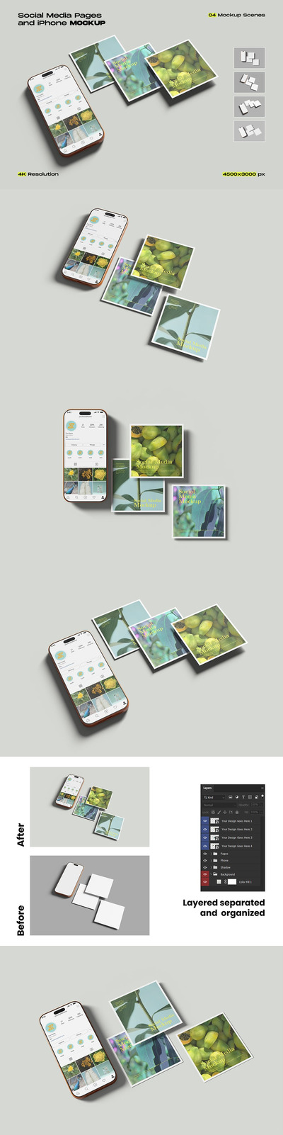 高质量社交媒体页面和 iPhone 模型