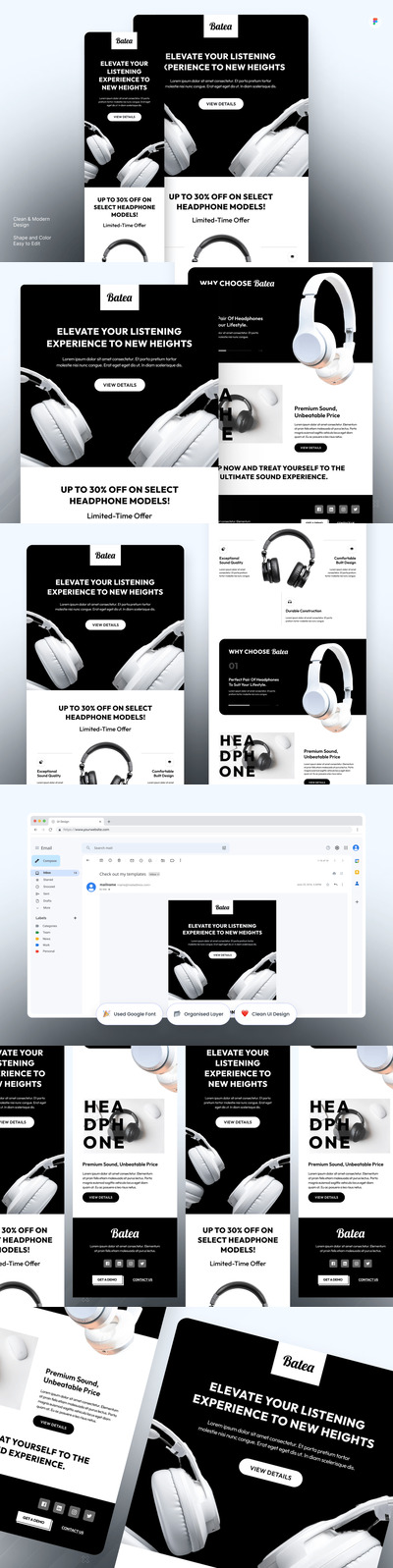 Batea – 耳机促销电子邮件简讯 UI 套件