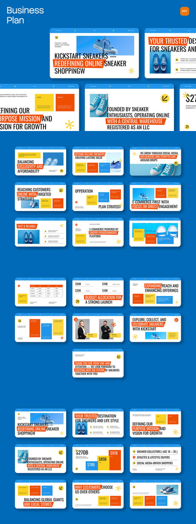 蓝色创意运动鞋商业计划书PPT 002